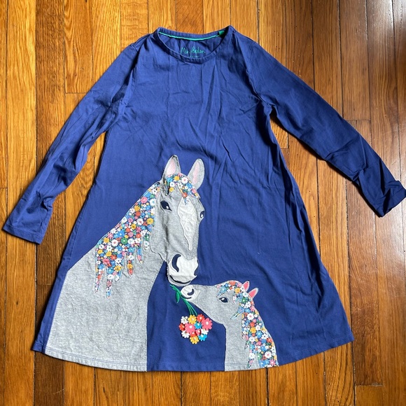 Mini Boden Other - Mini Boden girls 8-9yr navy blue long sleeve floral horse appliqué dress